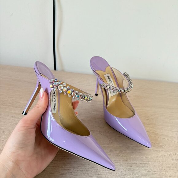 Jimmy Choo Bing 100 Mules Lilac Patent Leather Crystal Embellished Pointed Toe - Picture 4 of 12
